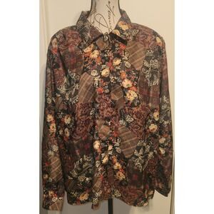 Erena by Irene Koenig Woman 18W Mixed Media Print Long Sleeve Satin Blouse Top
